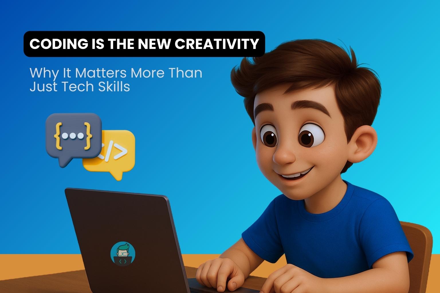 kid drawing ideas on paper while coding on laptop